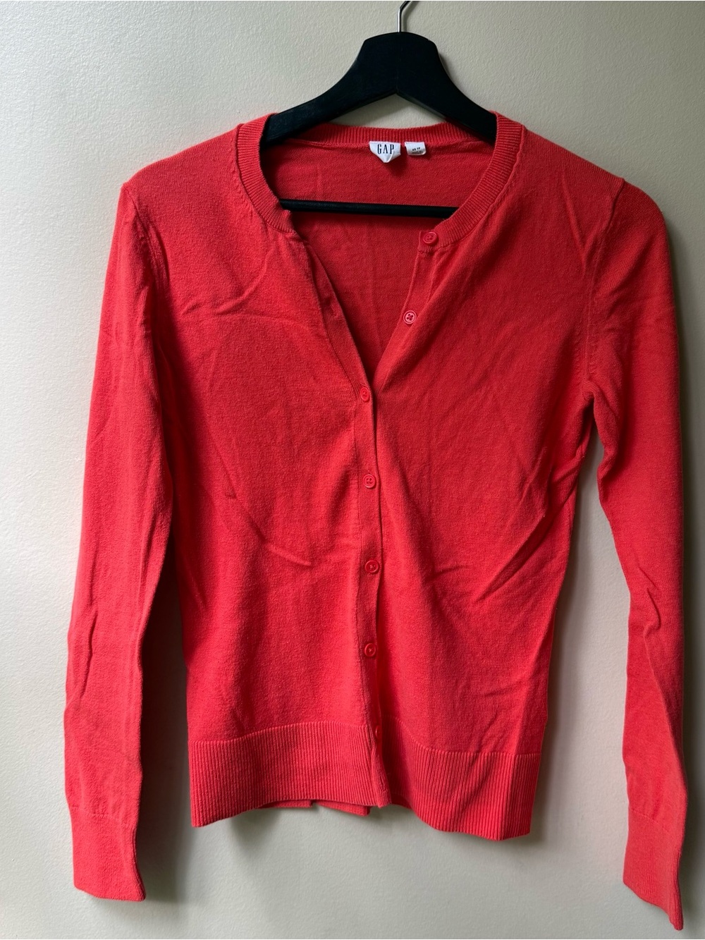 GAP Coral-Red Button-Front Crewneck Cardigan